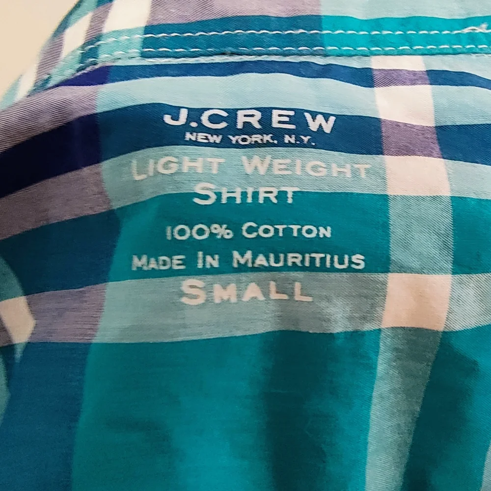 J. Crew Blue and Green Plaid Casual Tagless 100% Cotton Button Down Shirt Size S